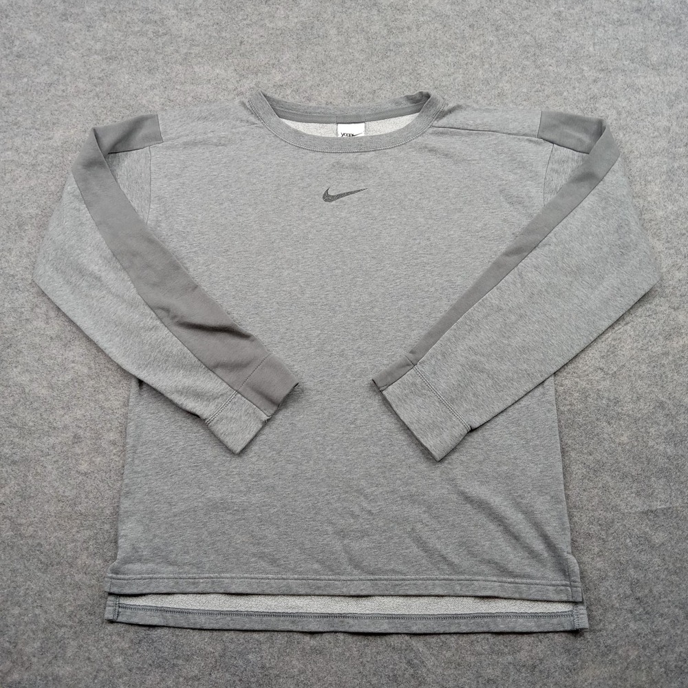 Nike Sweatshirt Women Large Gray Fleece Pullover Training‎ Gym Yoga Therma-Fit